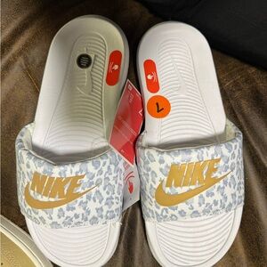 Nike White & Gold Slide Sandals